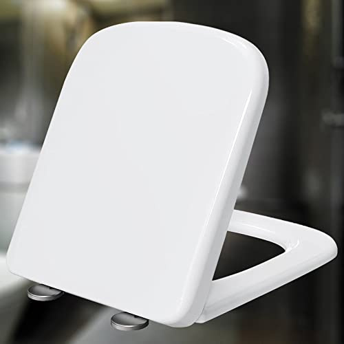 Klodeckel mit Absenkautomatik Softclose Wc Sitz Eckig Eckig Toilettensitz Absenkautomatik Quick Release klobrille Duroplast für Jede Toilette Geeignet ,white-34*45cm
