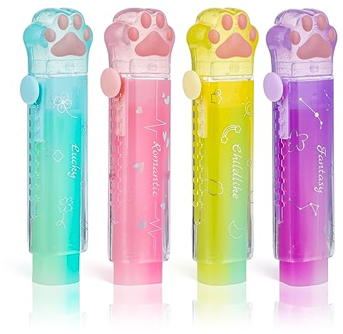 cobee Radiergummi, 4 Stück, niedliche Katzenpfoten-Radiergummis für Kinder, einziehbare Radiergummis, Farbverlauf, bunt, Radiergummi, Stift-Stil, Bleistift-Radiergummis zum Schreiben, Zeichnen, Büro