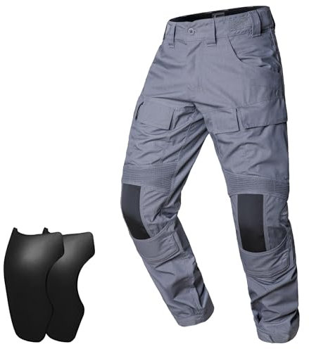 VOTAGOO Pantalon tactique pour homme Camo Pantalon militaire Combat Paintball Pantalon tactique Pantalon tactique Pantalon de protection amovible Genouillères Activités de plein air, gris, M