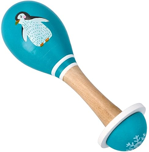 Babyrassel Maracas, Musikinstrument 16 x 5 cm, Musikspielzeug für Kinder ab 6 Monaten - Pinguin - Baby-Rassel aus Holz - Lernspielzeug - Geschenk für ein Kleinkind