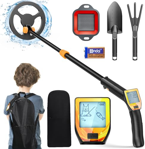 VAYOTOY Detector de Metales Niños,Detector de Oro y Plata con Pantalla LCD, Portátil Metales Detectores Bobina Impermeable, Mayor Precisión con Pala, Rastrillo,Tamiz y Bolsa para Exploración