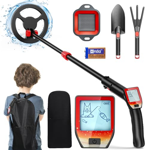 VAYOTOY Detector de Metales para Niños,Detector de Oro y Plata con Pantalla LCD, Portátil Metales Detectores Bobina Impermeable, Mayor Precisión con Pala, Rastrillo,Tamiz y Bolsa para Exploración