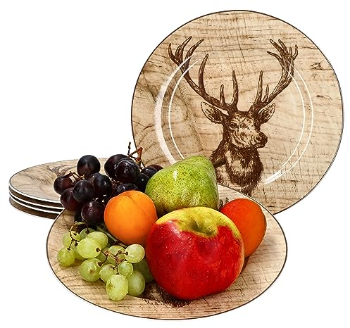 Ritzenhoff & Breker Luis Lot de 6 assiettes à dessert marron - Diamètre : 20,5 cm - Pour 6 personnes - Assiettes à petit-déjeuner avec décor cerf - Alternative comme assiette à dessert et assiette à