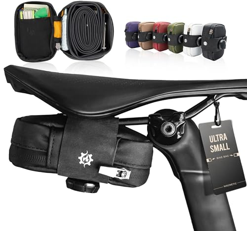 Lumiere & Co. Falcon Magnetische Satteltasche – 0,37 l | 12,7 cm x 7,6 cm x 3,8 cm | Schlankes, minimalistisches Design, schnelle Befestigung mit Magnetverschluss | Fahrradtasche (Schwarz, Klein)