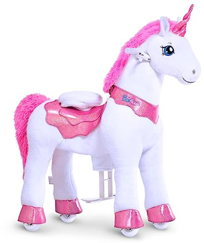 PonyCycle Auténticos juguetes de unicornio para niñas montando unicornio rosa caballo balancín (con freno/35.4 pulgadas de altura/tamaño 4 para edades de 4 a 8) animales de montar, juguetes de peluche