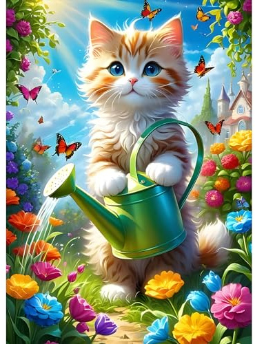 DPHERO Katze Diamant Painting Bilder für Erwachsene Anfänger,5D Blumen Diamond Painting Set,DIY Strass Bilder Bewässerung Diamant Kunst Kits,Runde Steine Diamant Painting für Zuhause Dekor 30x40 cm