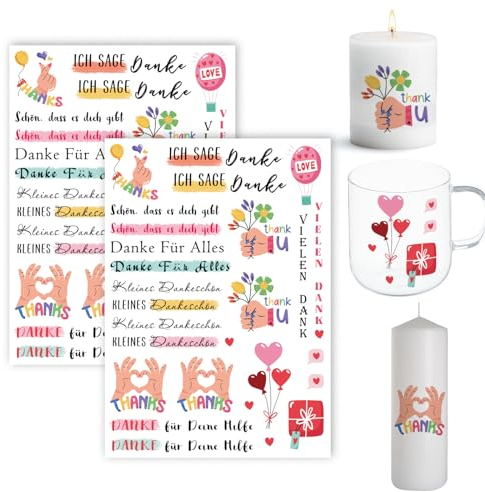 Bolosa 2 Stück Kerzentattoos, Kerzen Tattoos Folie, Danke Aufkleber, Dankeschön Wachsbuchstaben, Wasserschiebefolie, Sprüche Sticker, Kerzentattoo,Wasserschiebefolie Kerzen Aufkleber, Rub on Sticker3