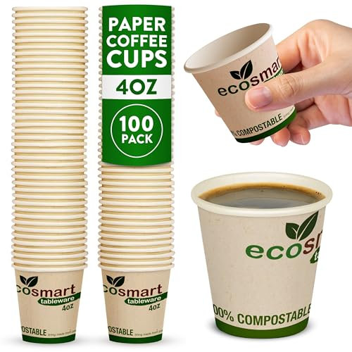 volila Gobelets en Papier pour Café, Lot de 100, 4 Oz, Gobelets Recyclables, Gobelets en Papier Jetables pour Café et Thé, Gobelets Compostables pour Chocolat Chaud et Cappuccino