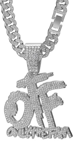 YOHAX Hip hop necklace alloy all OTF chain letter pendant necklace Hip hop men's and women's Cuban necklace (19.6 inches (50 centimeters), silvery)