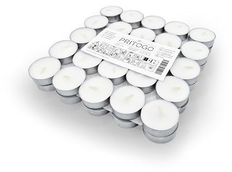 PRITOGO Teelichter, weiss Ø 3,8 * 1,2 cm, Rußfrei, Brenndauer: 4 Stunden (100 Stück Alu) Unparfümiert