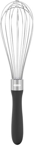 U-Taste Batidor de globo: Batidor de cocina de acero inoxidable 18/10 Batidor manual mediano de 28 cm con 8 alambres de alta flexibilidad y mango de silicona para batir, mezclar masa, cremas (Negro)