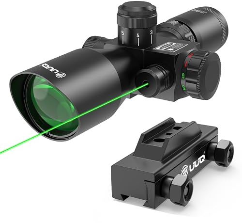 UUQ 2.5-10x40 Rifle Scope with 11mm Mount with Red/Green Illuminated Mil-dot with Green Laser Combo- Green Lens Color