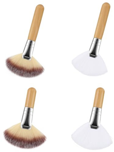 4 Stück Gesichtspinsel Fächerpinsel Kosmetik Professionelle Fan Pinsel Gesichts Kosmetik Make-Up Weicher Borsten Masken Pinsel BüRsten Set FüR Kosmetikerinnen Mit Kurzem Griff Für Puder Rouge