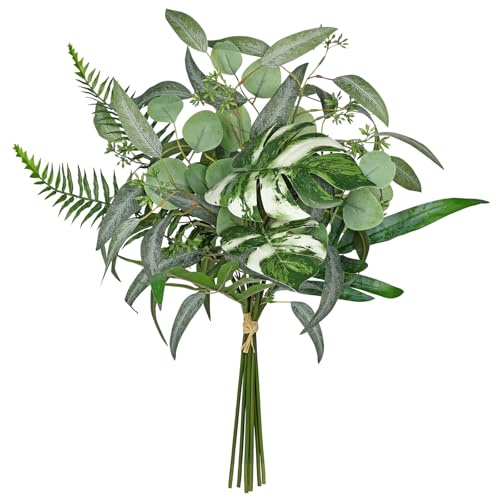 Arborus Artificial Greenery Foliage Stems Box Set, 5 Kinds Mixed Eucalyptus Leaves Silver Dollar Fern Monstera Leaf Fake Plants Bouquet for Wedding Floral Arrangements Table Centerpieces Vase Decor