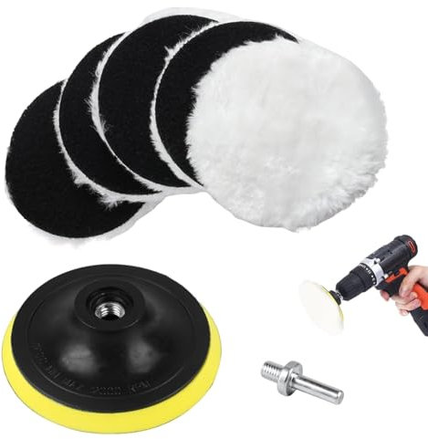 7-Piece Car Polishing Pads Kit - 4-Inch Wool Buffing Pads with Drill Adapter - Perfect for Car, Furniture, and Surface Polishing - Washable, Reusable, and Scratch-Free