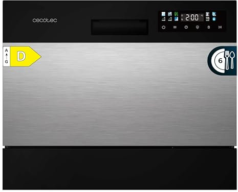 Cecotec Lave-vaisselle Compact Libre Installation 6 couverts Bolero Aguazero 2300 Inox.8 programmes, Classe D, Panneau tactile couleur, Départ différé, Fonction prélavage, Dry+, Germ Shield