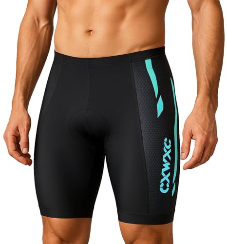 CXWXC Culote Ciclista Hombre con Acolchado Grueso de Silicona, Culote Ciclismo Hombre, Transpirables, de Secado rápido, Resistentes a los Golpes (FR/ES, Letras, S, Regular, Corto, Azul)