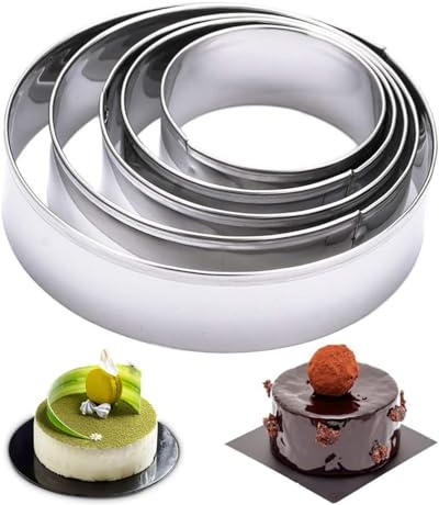 WUNZILO Formine rotonde, 5 formine rotonde, 5 tagliapasta rotonde, in acciaio inox, circolari, per dolci, fondenti, torte, accessori da forno, accessori da cucina fai da te
