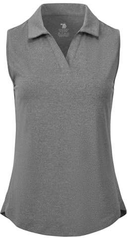 donhobo Activewear-Poloshirts für Damen Ärmellose Golf Polo Shirts mit Kragen V-Ausschnitt Tennis Tank Tops UPF 50+ Quick Dry Leichte Sommer Sportshirts (Dunkelgrau, M)