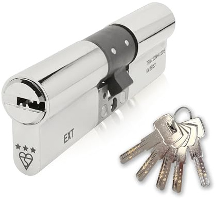 IRONWORX® Spectre Nickel 50mm (Internal) / 45mm (External) (95mm) Maximum-Security Police Approved TS007 BSI 3 Star Double Euro Cylinder Lock (Key Both Sides), Includes 5X Keys