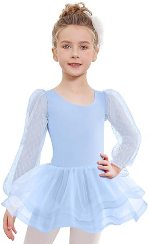 Arshiner Robe Justaucorps de Ballet Danse pour Fille Manche Longue Justaucorps Gymnastique Coton Léotard Ballet Tutu Danse pour Enfant 2-8 Ans
