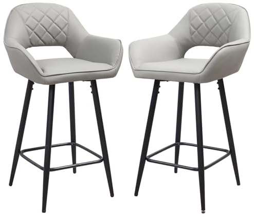 Panana Set of 2 Barstools Faux Leather Counter Stool with Metal Legs for Kitchen Breakfast Bar Home Pub Cafe (Grey)