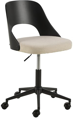 AC Design Furniture Lucia Apia Chaise de Bureau en Tissu Beige et Noir avec placage chêne teinté 5 étoiles Armature en Acier revêtu par pulvérisation avec Fonction rotative et Ressort à gaz Noir Mat
