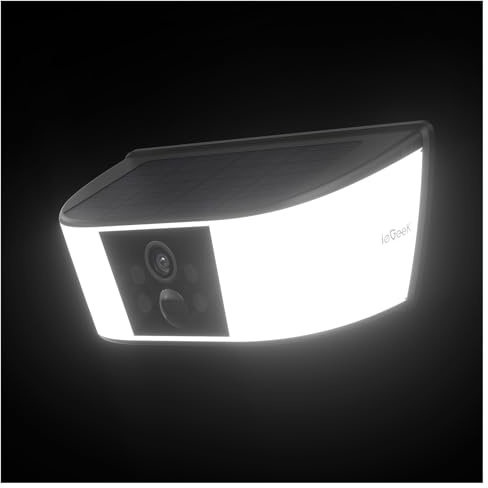 ieGeek 2K Faro Esterno con Telecamera, Luce Telecamera Wifi Esterno Senza Fili, Pannello Solare Integrato, Faretto Regolabile, Rilevamento PIR, Visione Notturna a Colori, IP65, Solo 2,4 GHz, S4