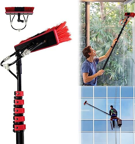 Reinigungsbürste, 6m förlängbar fönsterputsstång med borsthuvud - vattenmatad fönsterputsare(50cm Brush Head,1 count (Pack of 1))