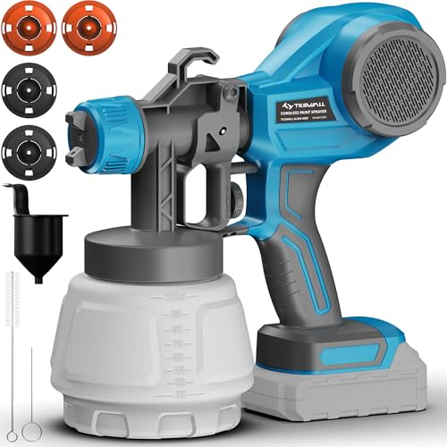 Tilswall Pistolet a Peinture sans Fil HVLP Alien500, Réservoir 1000mL, Pistolet Peinture électrique Ultra léger, 4 Buses et 3 Motifs, Compatible Batterie 18V(sans Batterie), Idéal pour Murs et Meubles