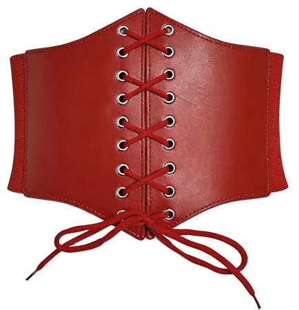 Carnavalife Cinturón corsé ancho elástico con cordones, cinturón cintura mujer, hebillas metálicas, estilo vintage, vestidos y jeans, cosplay, tallas S-3XL (Rojo, 2XL)