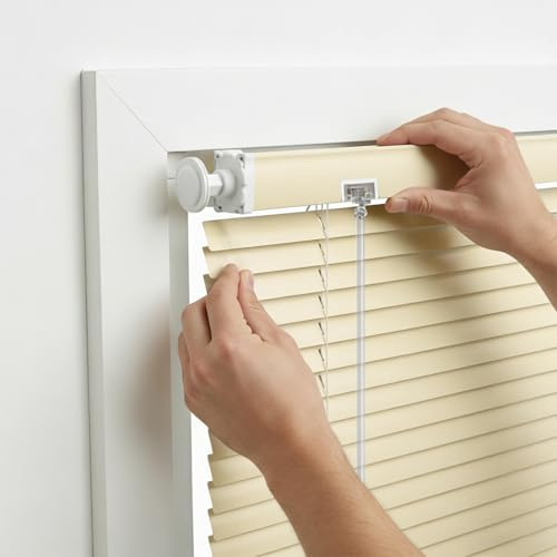 No Drill Venetian Blinds for Windows, Custom Aluminium Blinds with 25mm Horizontal Slats, Easy Fit, adjustable Room Darkening Shades for Home Kitchen(Milky white)