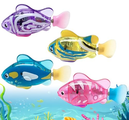 HIULLEN 4 stycken robo fish, elektronisk fisk med ljus | Elektronisk husdjursrobot fisk, katt interaktiv flytande fiskleksak, fisk badkar leksak elektrisk