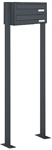 AL Briefkastensysteme 2er Durchwurf Doppel-Briefkasten, 2 Fach Briefkasten DIN A4, wetterfeste Standbriefkastenanlage in Antrazitgrau mit Zwei Fächern