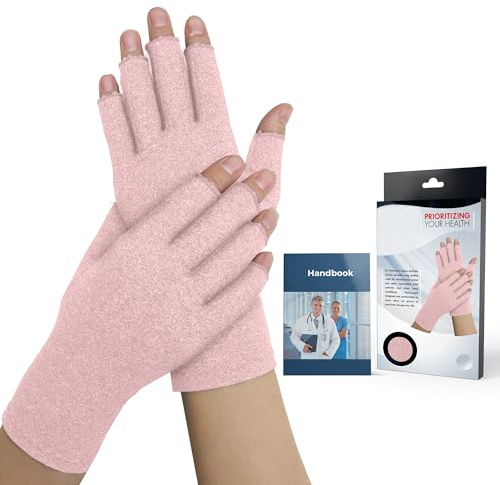 Von Ärzten Entworfen Damen Arthrose Handschuhe/Neurodermitis Handschuhe, Bequeme Kompressionshandschuhe, Fingerlose Handschuhe, Mischung aus Baumwolle, Nylon und Elasthan [Pink,