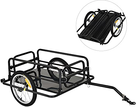 PawHut Remolque de Bicicleta para Carga 50kg Carga de Equipaje Marco de Acero Ligero con Reflectores