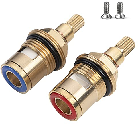 1 Pair Universal Replacement Tap Valves Brass Ceramic Disc Cartridge Faucet Repair Parts for Bathroom Kitchen Tap Mixer Tap Cartridge Quick Opening Copper Valve core Faucet (5.1cm)