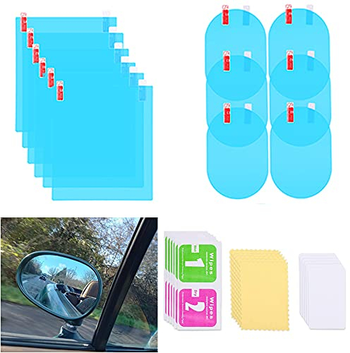 Pellicola Antipioggia Auto, CTRICALVER Pellicola per Specchietto Retrovisore, Antipioggia Specchietti, Auto Antinebbia con Rivestimento Nano(12 Pezzi）