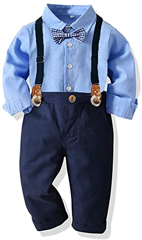 4 pièces Vêtement Bebe Garçon Ensemble Enfant Mariage Baptême Tenue Fete Costume Ceremonie Chemises Haut Chemise Pantalon Nœud Papillon 6 Mois à 6 Ans (Bleu005,5 Ans)