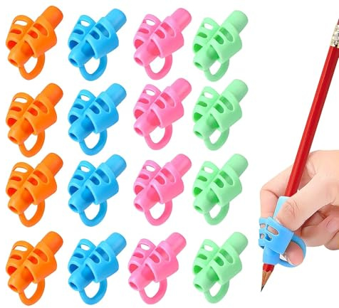 Confezione da 16 impugnature per matite per bambini, impugnatura ergonomica, strumento di scrittura per bambini, bambini in età prescolare, 3 impugnature per dita