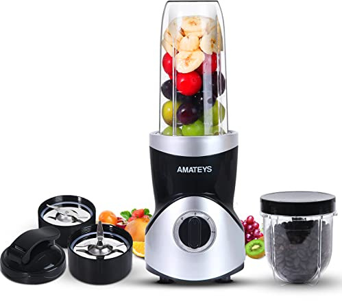 Amateys Personal Blender for Shakes and Smoothies,Professional Kitchenblender with Blending & Grinding Blades, Portable Coffee Grinder with 24/10 OZ Travel Bottles, Adjustable Speeds Juice Blender