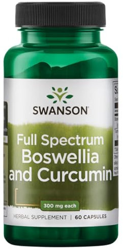 Swanson, Full Spectrum Boswellia and Curcumin, 60 glutenfreie Kapseln, 300mg Kurkuma je Dosis, Sojafrei, GMO frei, Geschmacksneutral
