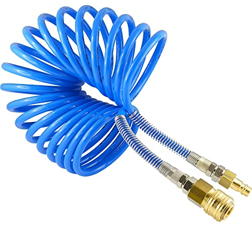 Fittingteile - Polyurethan-Spiralschlauch 360° drehbar - mit Druckluftkupplung & Srecker NW 7,2 - Pneumatik Druckluftschlauch (Außen x Innen: 8 x 5 mm/Länge: 3 Meter)