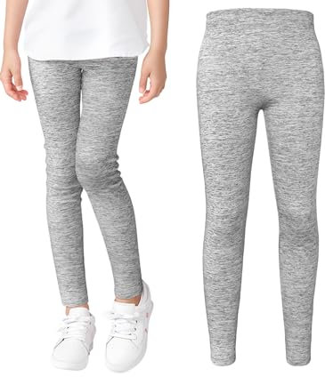HULIJA Mädchen Leggings Lang Elastische Bund Balletthose Tanzhose Sporthose Trainingsleggings Gymnastik Jogging Freizeit Grau 134-140