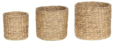 Beliani Lot de 3 Pots de Fleurs en Fibres de Jacinthe d'eau Ton Clair 3/4/9 L Ronquil