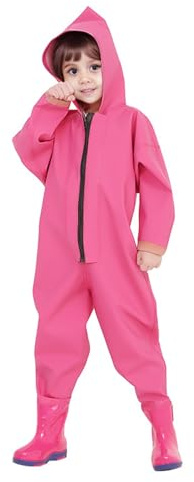 Kids Chest Waders Youth Hooded Zipper Up Fishing Waders For Toddler Children Water Matching Mother (Pink, 5-6 Years)