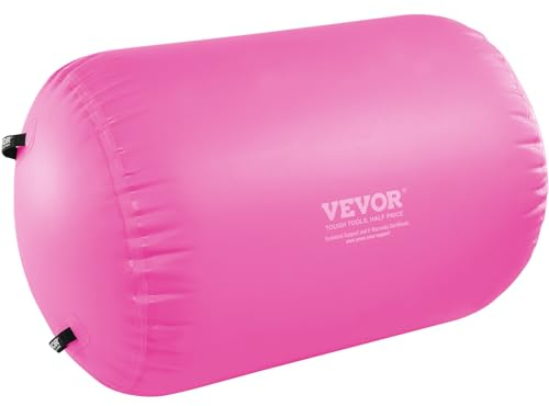 VEVOR Rouleau Gonflable Gymnastique 60 x 60 x 123 cm, Tapis de Gymnastique avec Pompe Électrique, Entraîneur de Flexion Arrière pour Usage Domestique/Salle de Sport/Yoga/Cheerleading/Plage/Parc, Rose