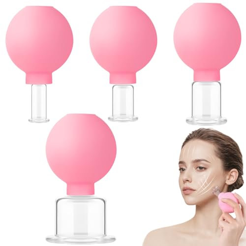 Face Cupping Set, 4 Piece Glass Silicone Cupping Set, Massage Vacuum Suction Cupping Therapy Set for Body Face Leg Arm Back Shoulder Muscle, 2, Face Cupping Set