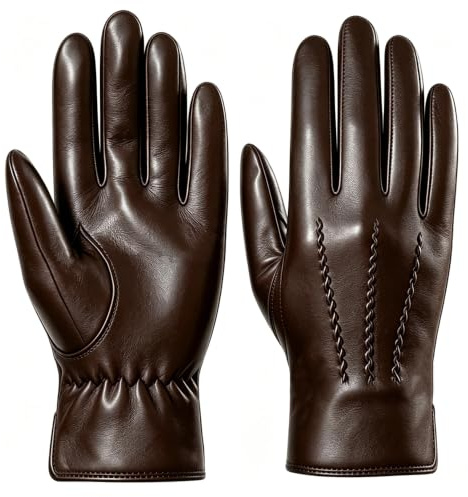 Harssidanzar Leather Gloves For Mens Comfort Cashmere Lined Gloves GMUK006