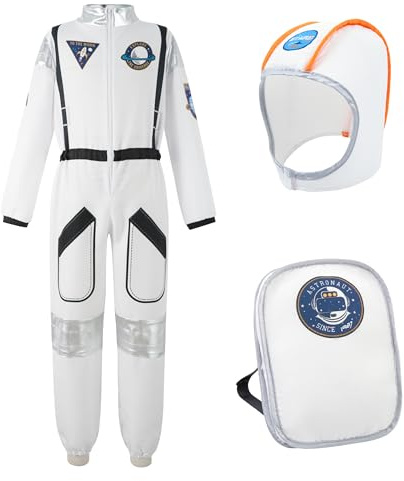 LOLANTA Barn Astronaut Kostymer Barn Rymd Avsikt Roll Play Jumpsuit med Astronaut Hjälm och Ryggsäckar World Kostymer Book Day Halloween Party, 9-10 år, 140